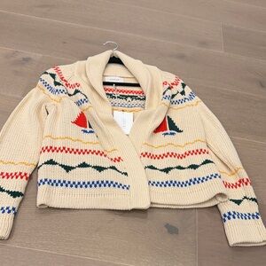 THE GREAT. Beige Cardigan with Colorful Patterns